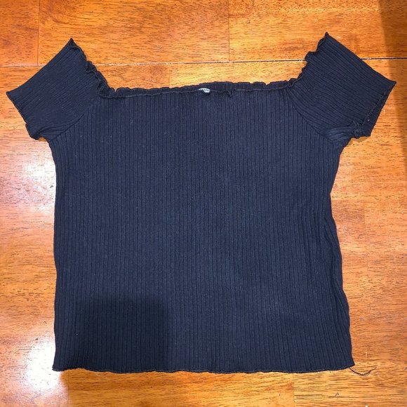 Zara Off The Shoulder Black Crop Top (Size:M) - Picture 1 of 4